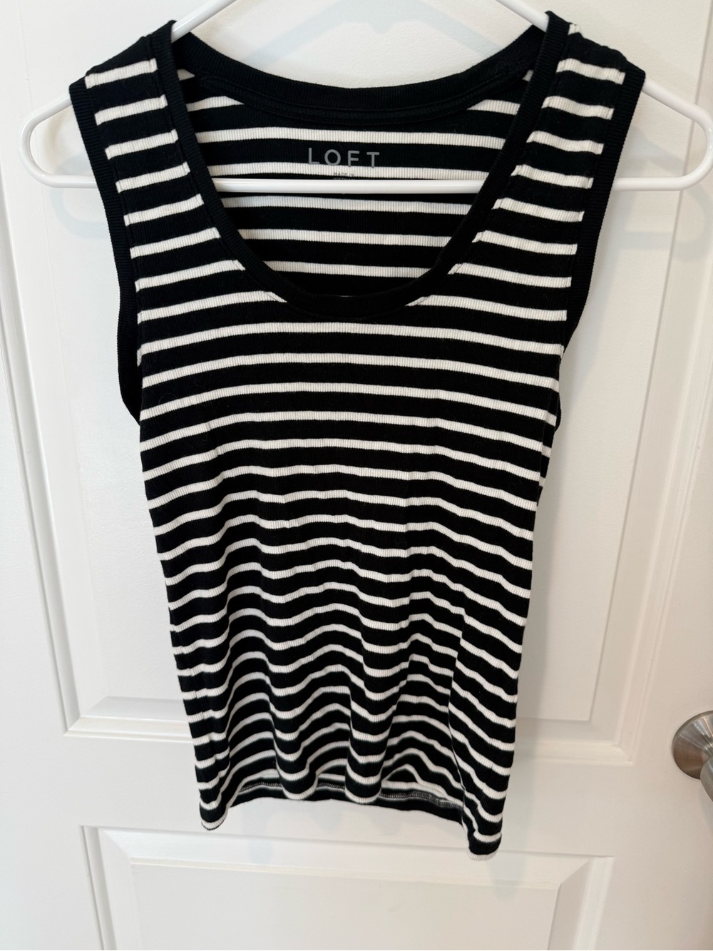 LOFT Black and White Striped Ribbed Tank